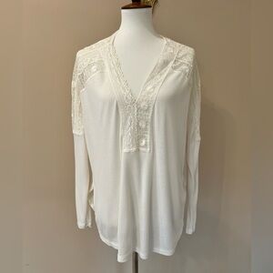 Free People Lace Yoke Tunic Top Boho Cottagecore Long Sleeve Cream (12)